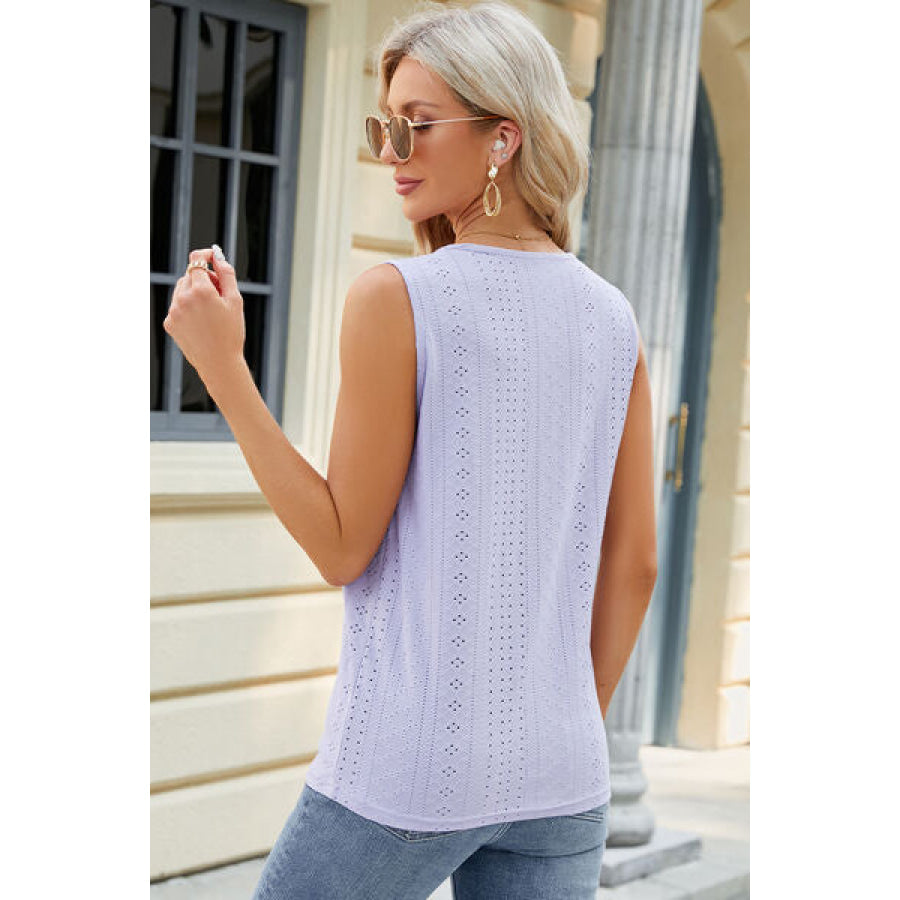 Eyelet Crisscross V - Neck Tank Lavender / S Apparel and Accessories