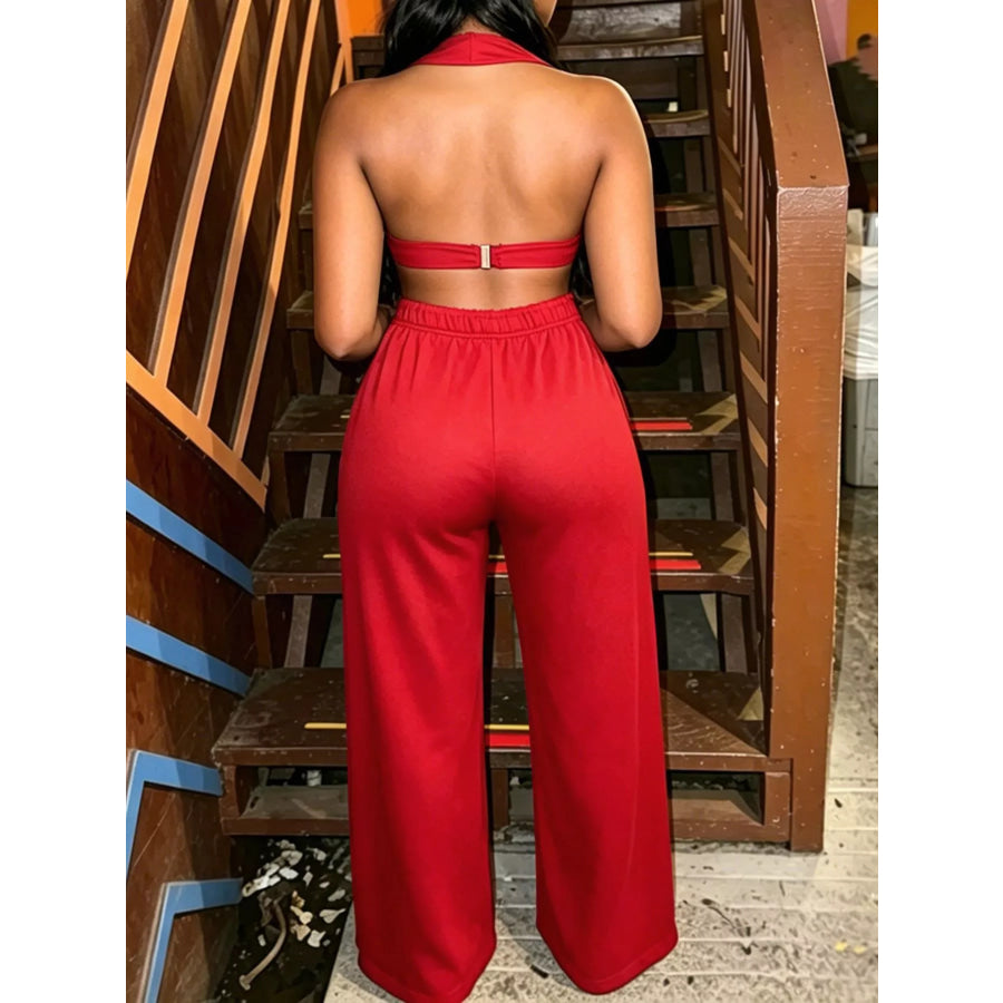 Eyelet Crop Top and Wide-Leg Pants Set Apparel and Accessories