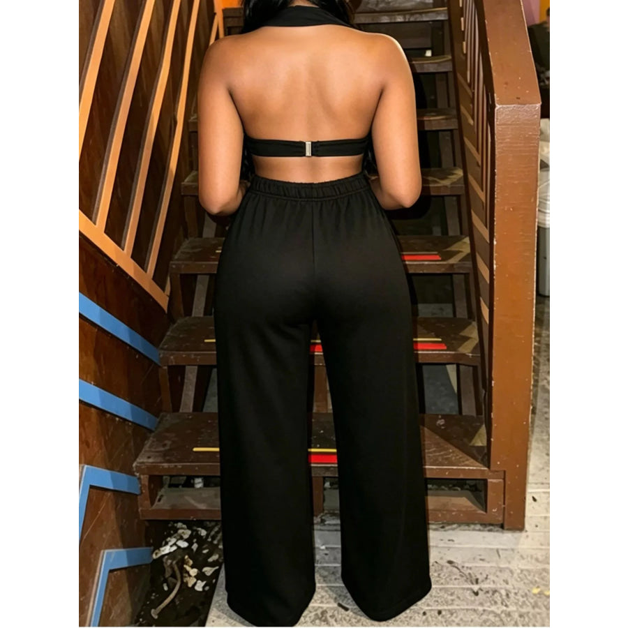 Eyelet Crop Top and Wide-Leg Pants Set Apparel and Accessories