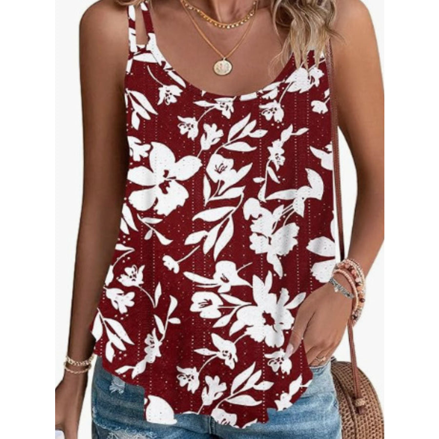 Eyelet Double Strap Cami Burgundy / S Apparel and Accessories