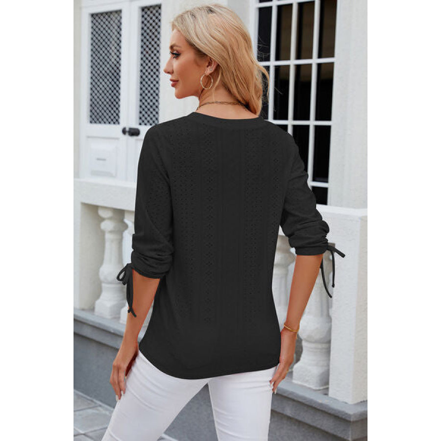 Eyelet Drawstring V - Neck Half Sleeve T - Shirt Apparel and Accessories