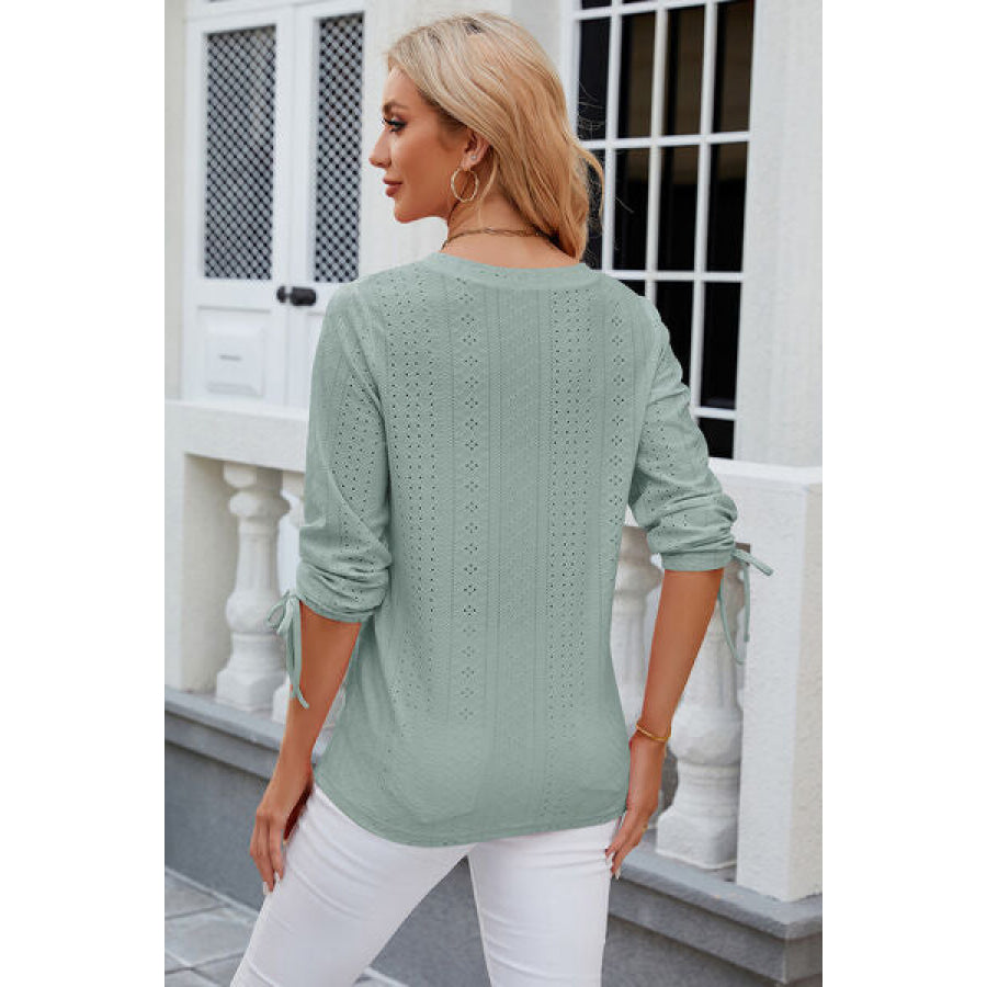 Eyelet Drawstring V - Neck Half Sleeve T - Shirt Apparel and Accessories