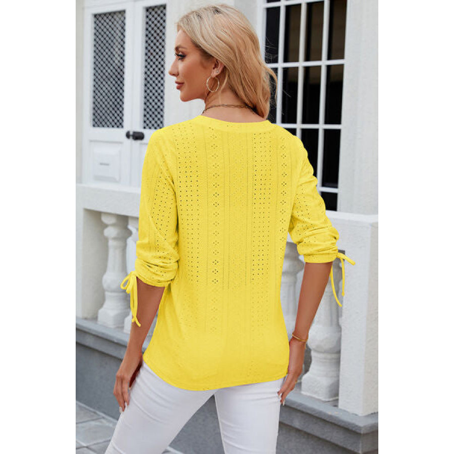 Eyelet Drawstring V - Neck Half Sleeve T - Shirt Apparel and Accessories