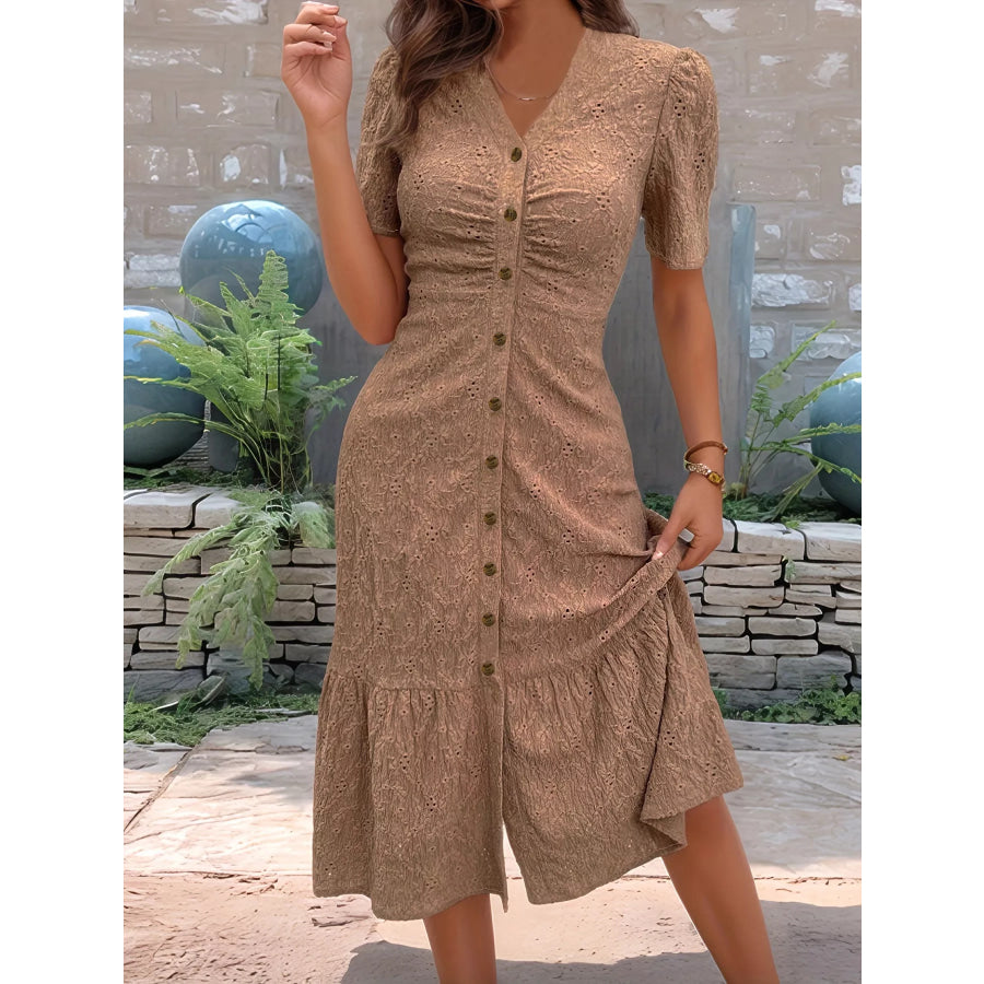 Eyelet Embroidered Button-Down Midi Dress Apparel and Accessories