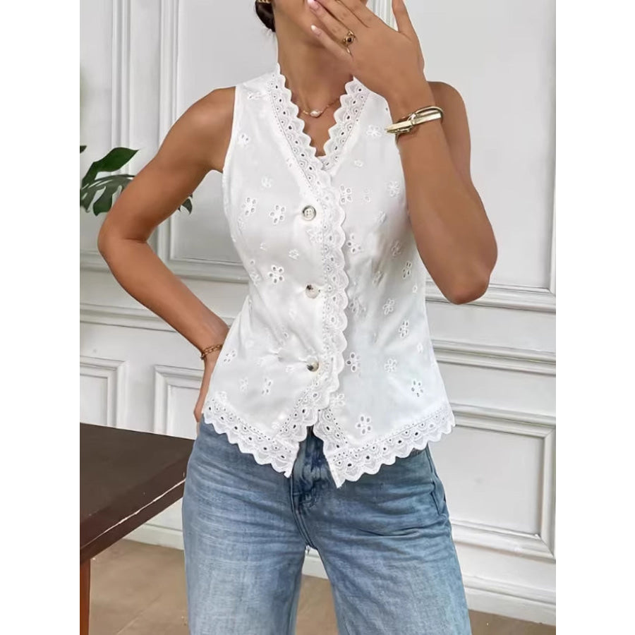 Eyelet Embroidered Button-Front Tank Apparel and Accessories