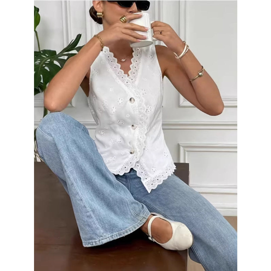 Eyelet Embroidered Button-Front Tank Apparel and Accessories