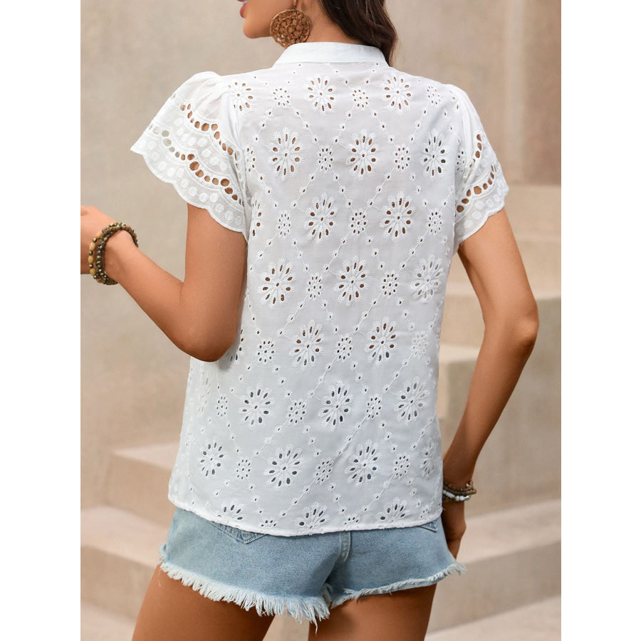 Eyelet Embroidered Button Up Shirt Apparel and Accessories