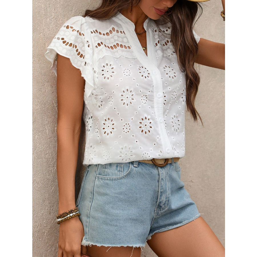 Eyelet Embroidered Button Up Shirt Apparel and Accessories