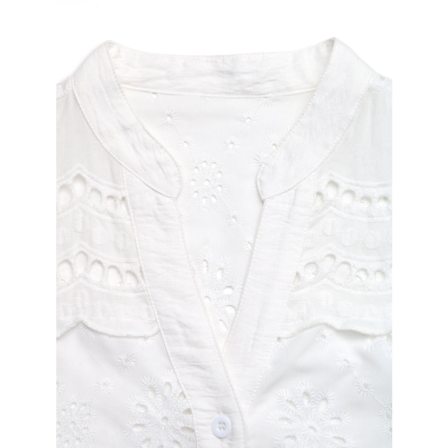 Eyelet Embroidered Button Up Shirt Apparel and Accessories