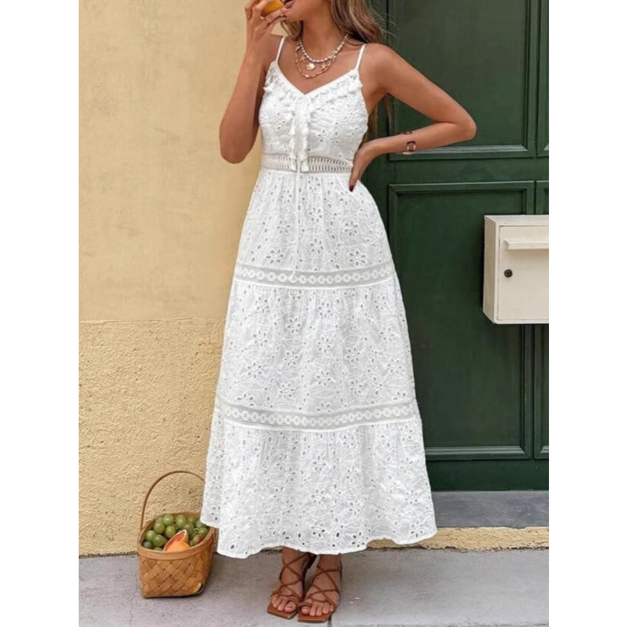 Eyelet Embroidered Cami Dress with Tassel Detail Apparel and Accessories
