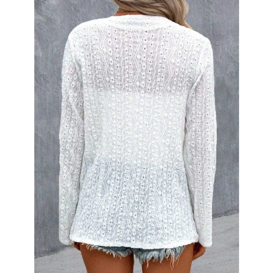 Eyelet Embroidered Open Front Cardigan Apparel and Accessories