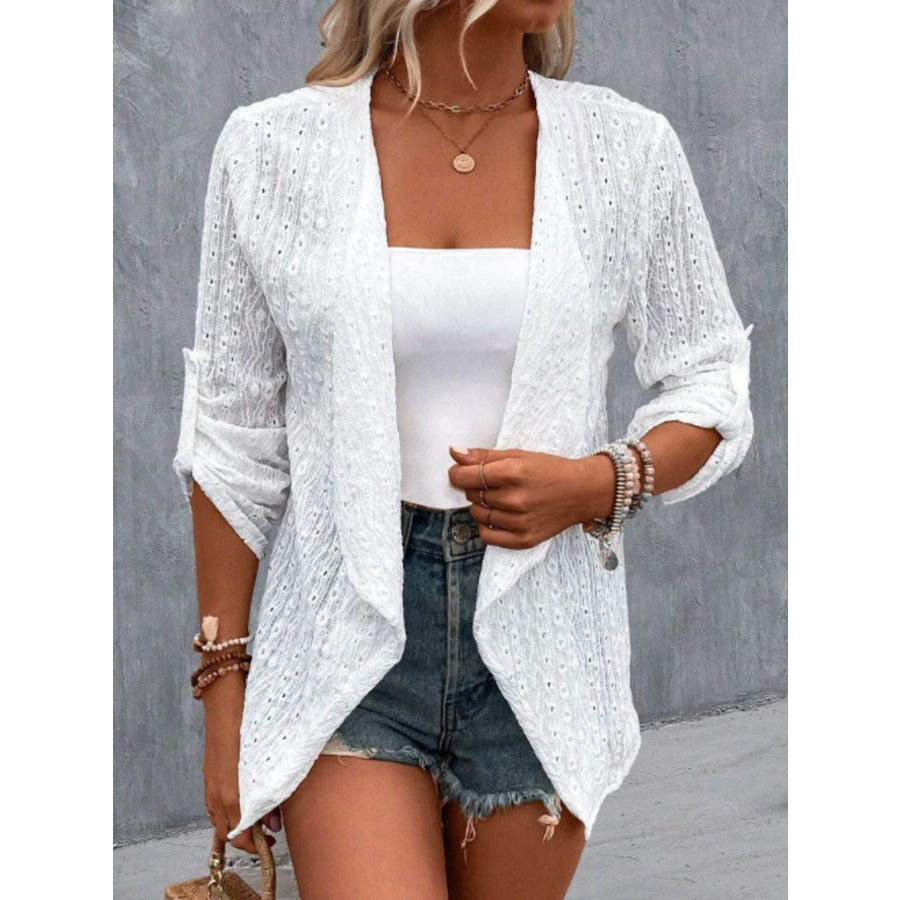 Eyelet Embroidered Open Front Cardigan Apparel and Accessories