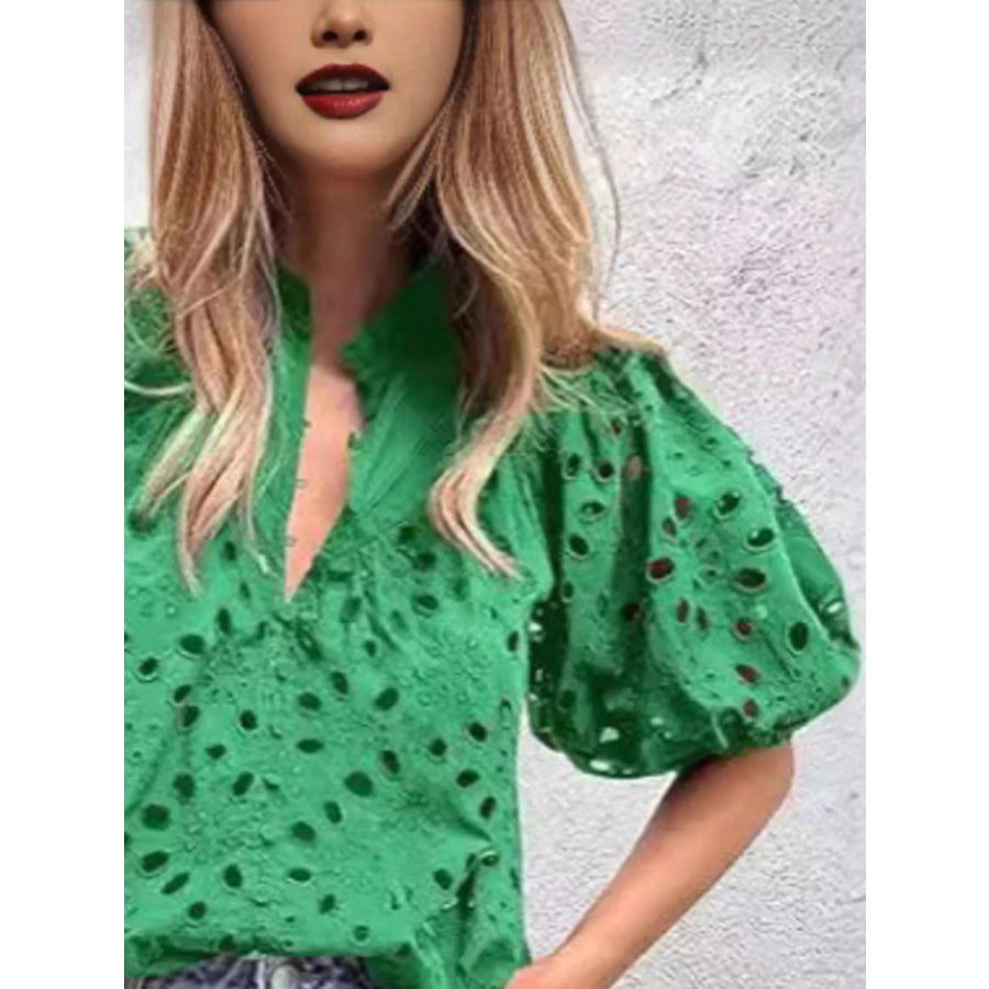 Eyelet Embroidered Puff Sleeve Blouse Apparel and Accessories