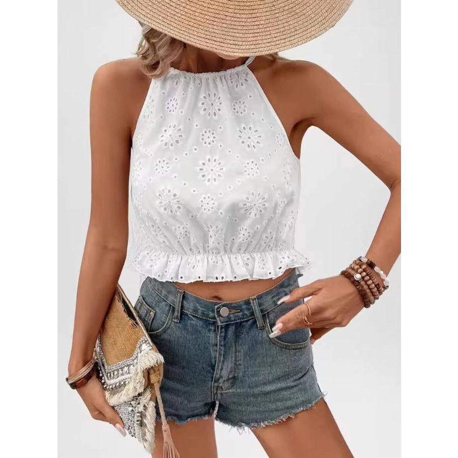 Eyelet Embroidered Ruffled Hem Cami Apparel and Accessories