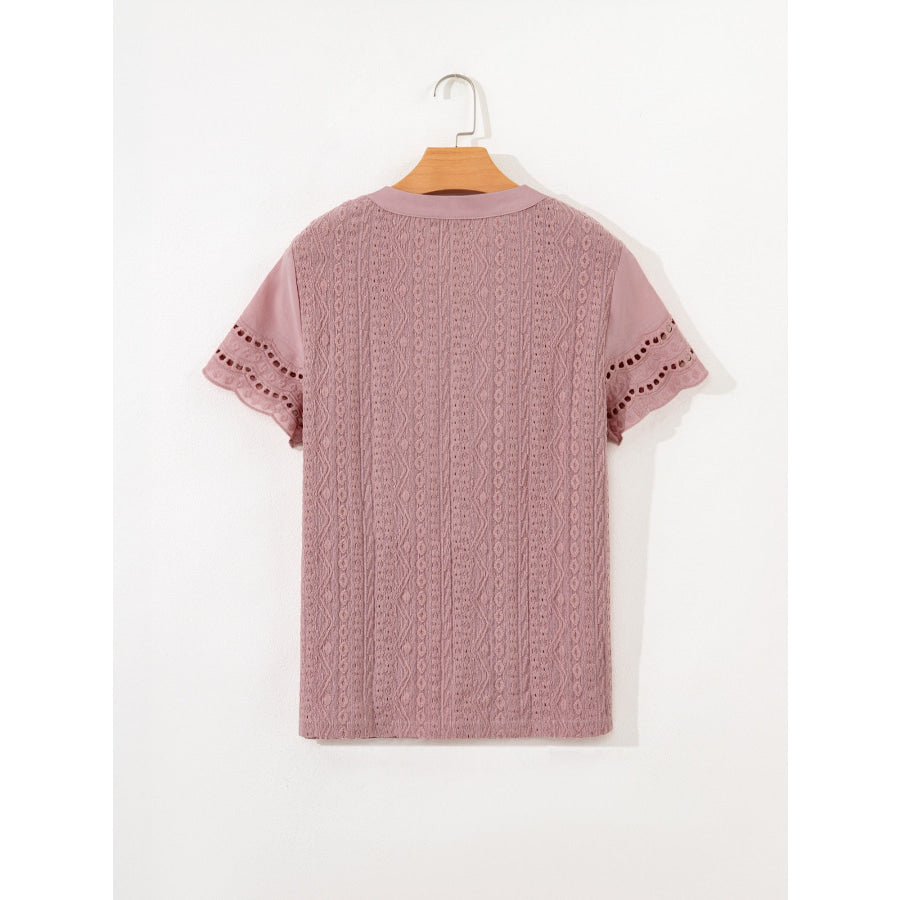 Eyelet Embroidered Short Sleeve Blouse Apparel and Accessories