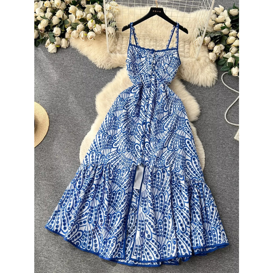 Eyelet Embroidered Tiered Cami Dress Blue / S Apparel and Accessories