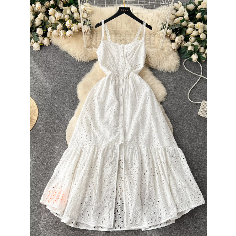 Eyelet Embroidered Tiered Cami Dress White / S Apparel and Accessories