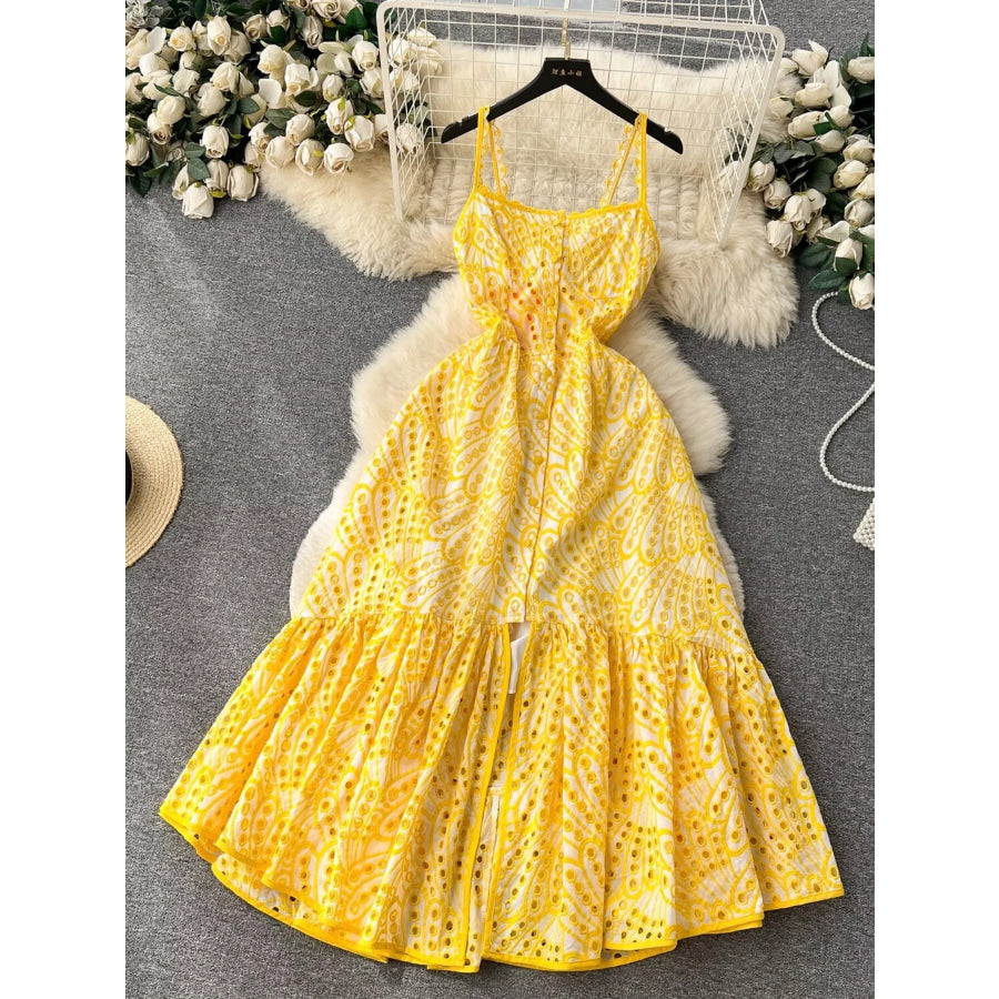 Eyelet Embroidered Tiered Cami Dress Yellow / S Apparel and Accessories