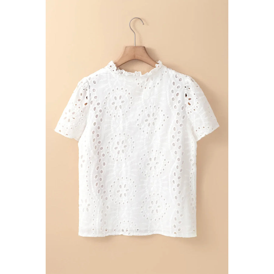 Eyelet Frill Short Sleeve Blouse Apparel and Accessories