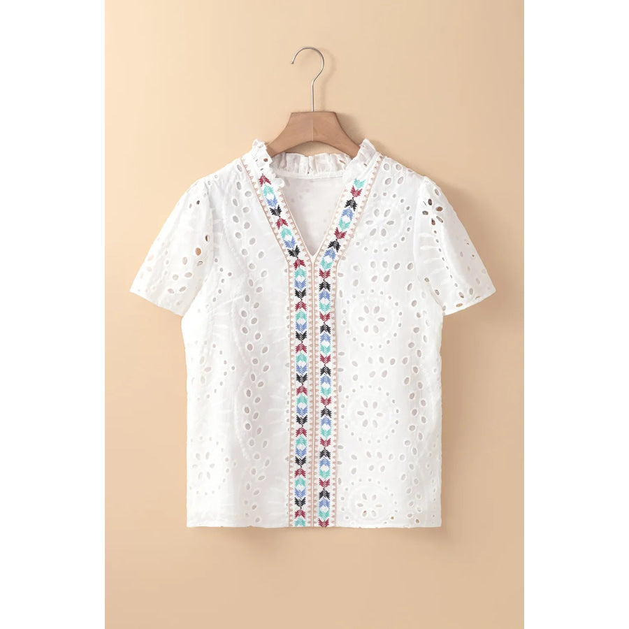 Eyelet Frill Short Sleeve Blouse Apparel and Accessories