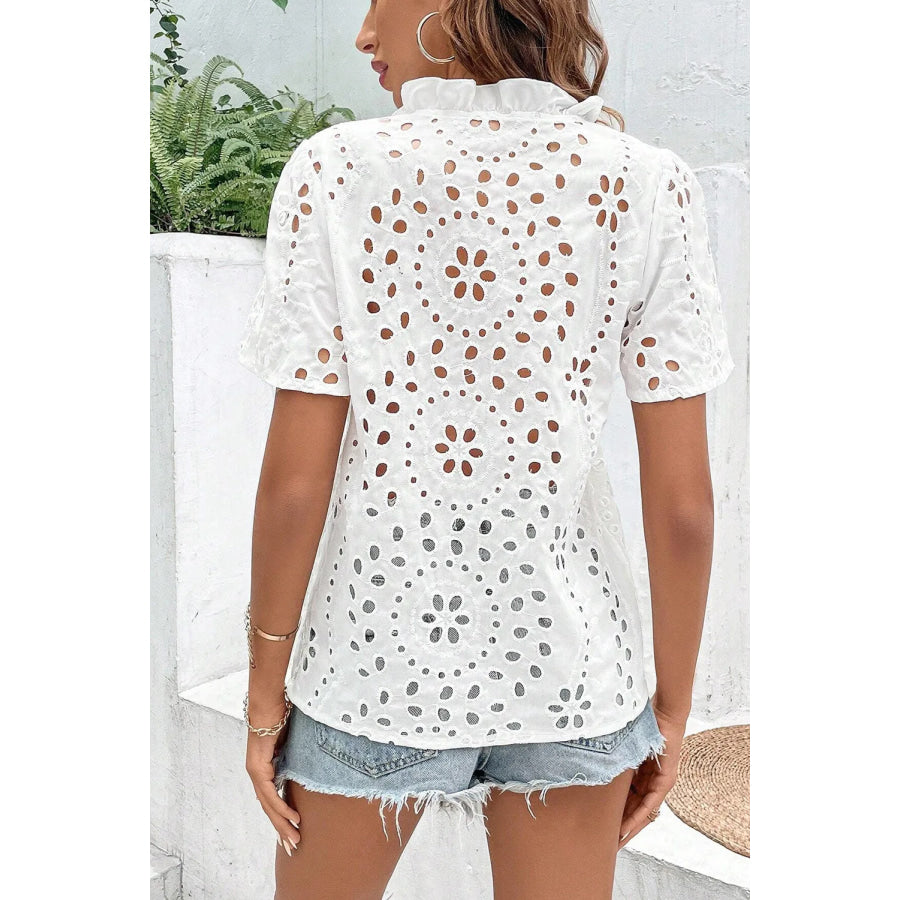 Eyelet Frill Short Sleeve Blouse Apparel and Accessories