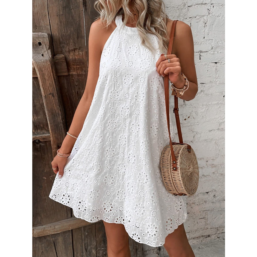 Eyelet Grecian Neck Mini Dress Apparel and Accessories