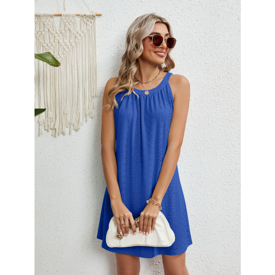 Eyelet Grecian Neck Mini Dress Apparel and Accessories