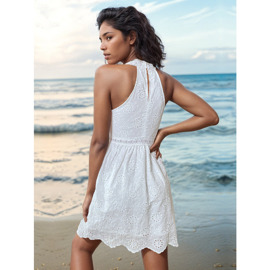 Eyelet Grecian Neck Mini Dress Apparel and Accessories