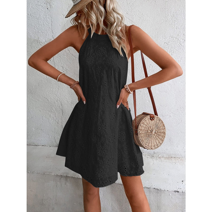 Eyelet Grecian Neck Mini Dress Apparel and Accessories