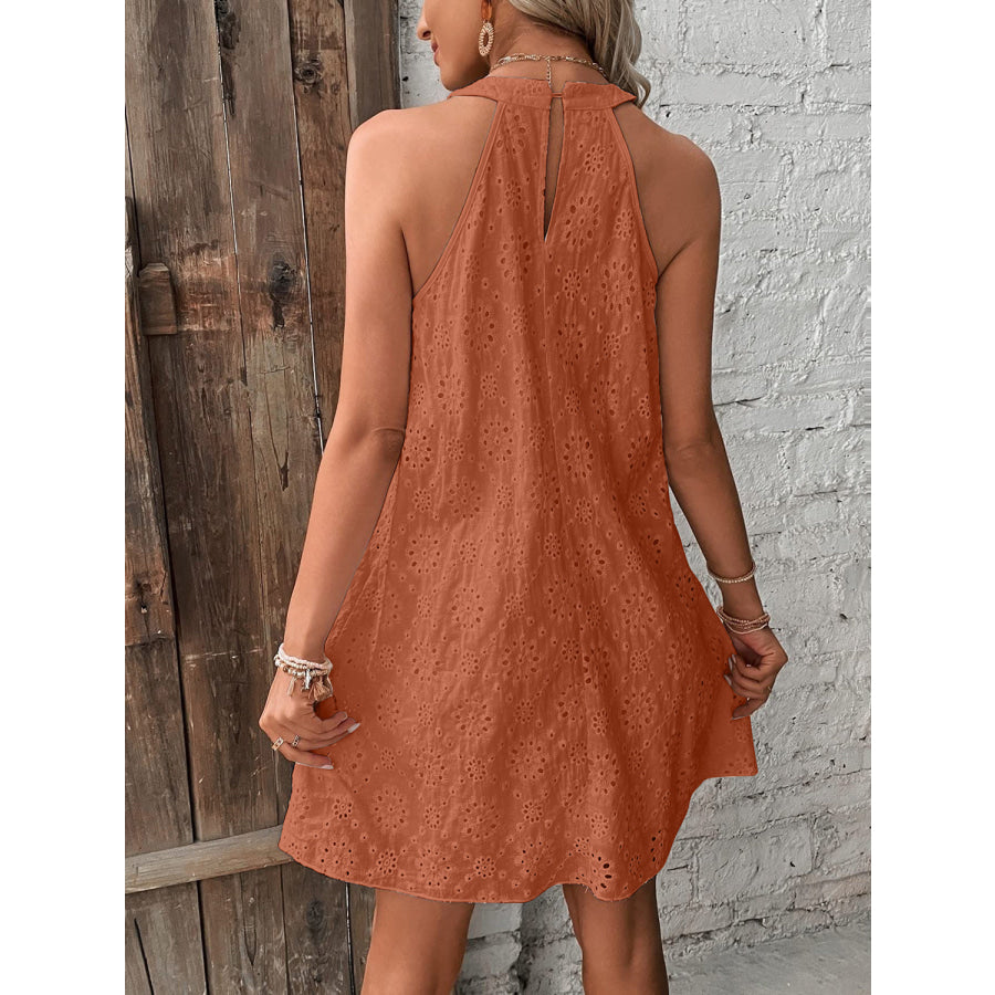 Eyelet Grecian Neck Mini Dress Apparel and Accessories