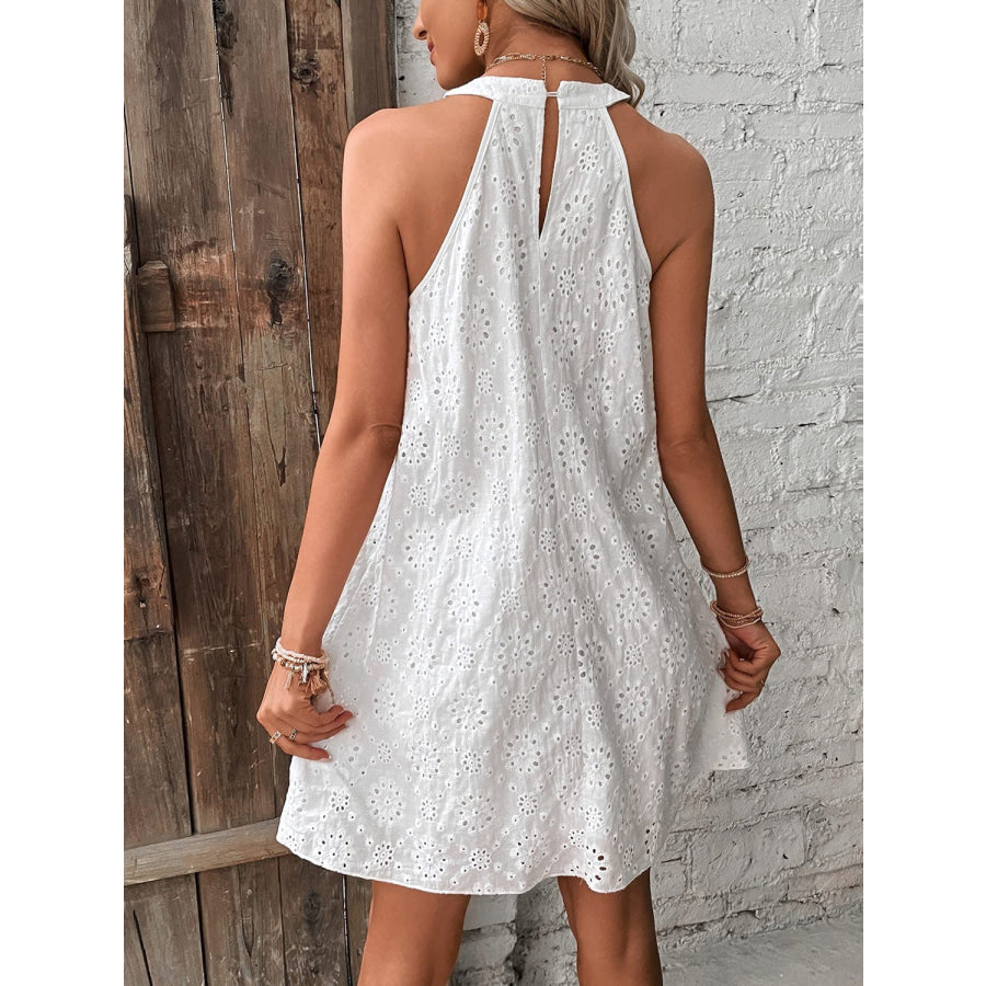 Eyelet Grecian Neck Mini Dress Apparel and Accessories