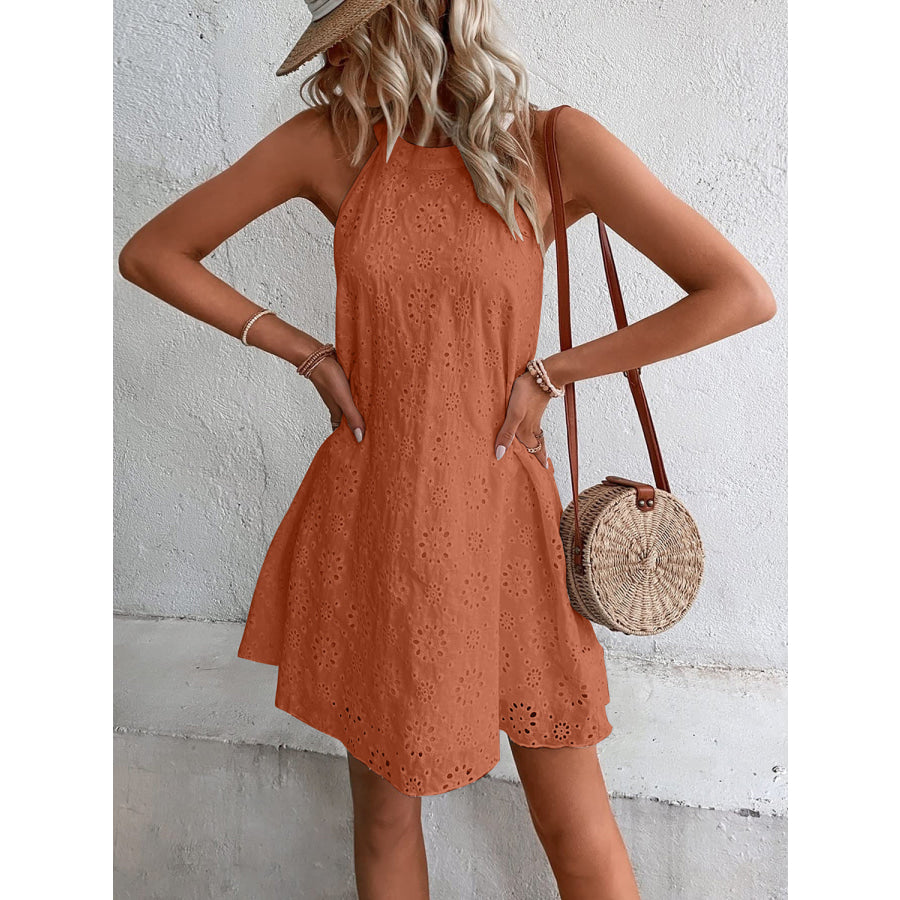 Eyelet Grecian Neck Mini Dress Apparel and Accessories