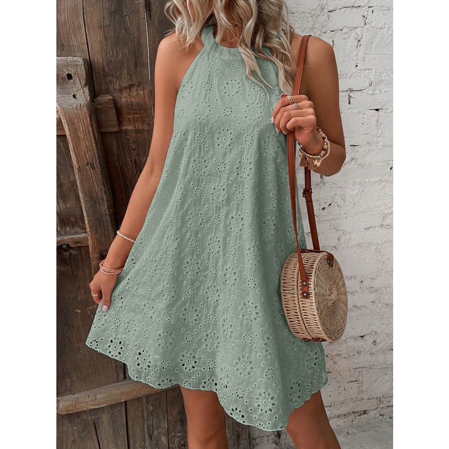 Eyelet Grecian Neck Mini Dress Apparel and Accessories