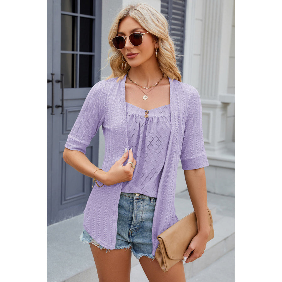 Eyelet Half Sleeve T - Shirt Lavender / S Apparel and Accessories