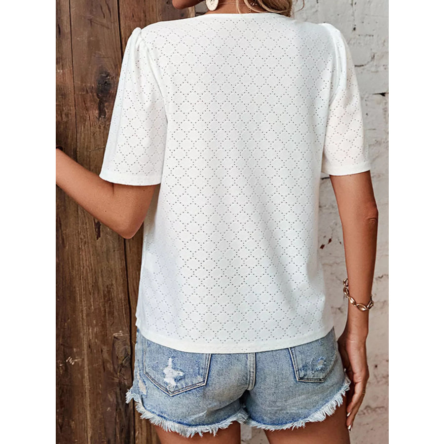 Eyelet Lace Detail Short Sleeve Blouse Apparel and Accessories
