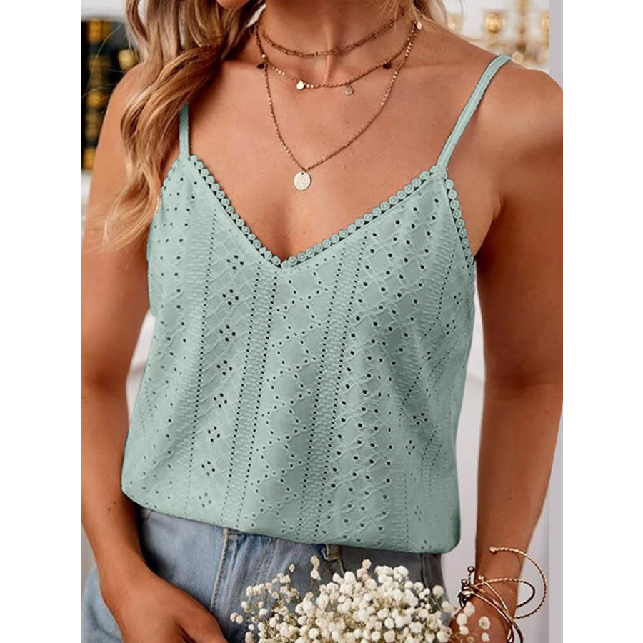 Eyelet Lace Detail V-Neck Cami Air Force Blue / S Apparel and Accessories