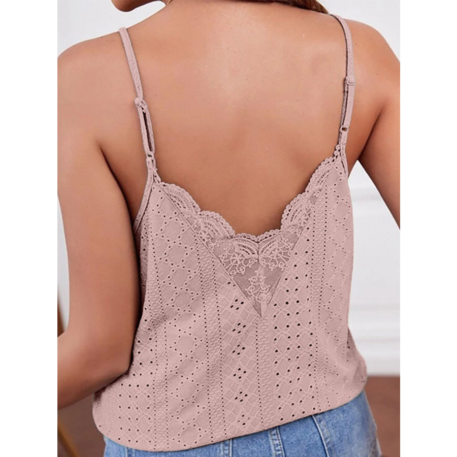 Eyelet Lace Detail V-Neck Cami Apparel and Accessories