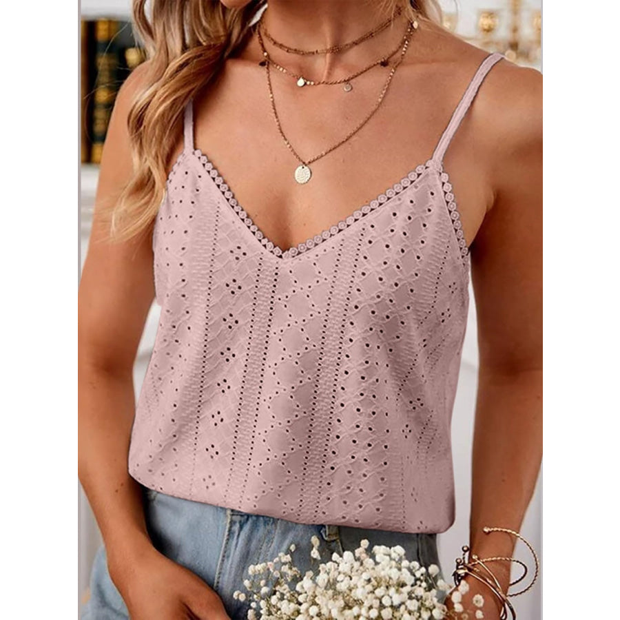 Eyelet Lace Detail V-Neck Cami Dusty Pink / S Apparel and Accessories