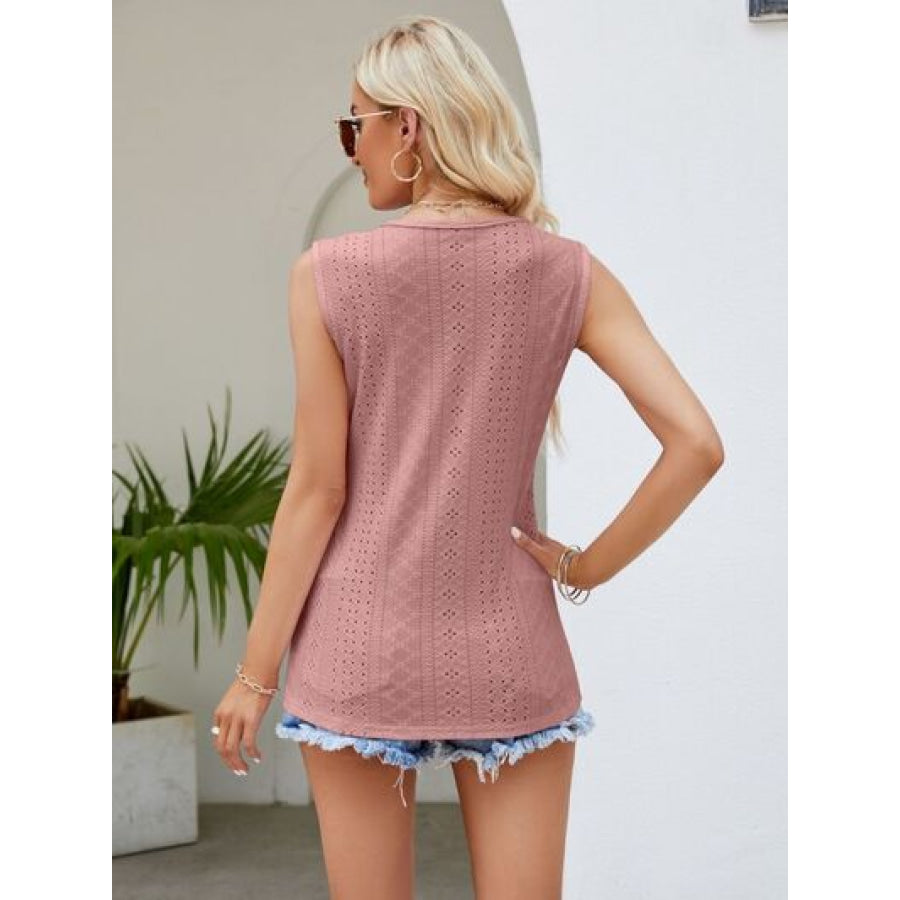 Eyelet Lace Detail V - Neck Tank Apparel and Accessories