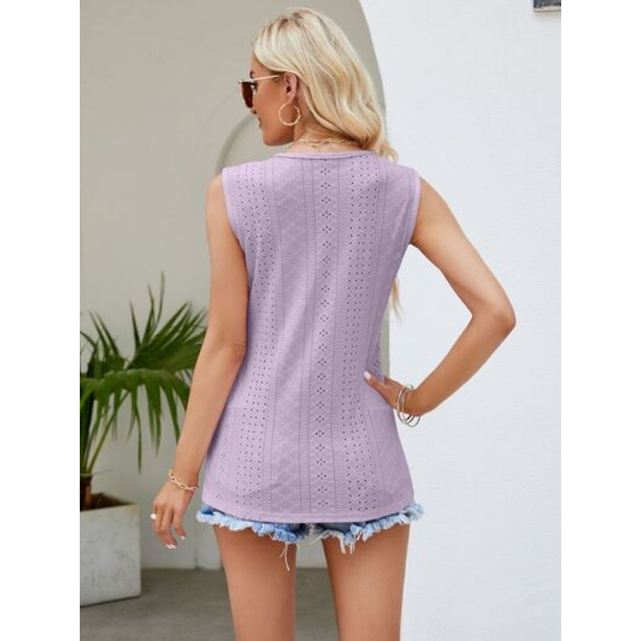 Eyelet Lace Detail V - Neck Tank Apparel and Accessories