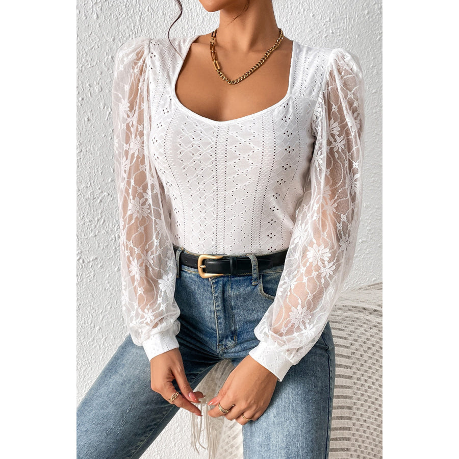 Eyelet Lace Long Sleeve Bodysuit Apparel and Accessories