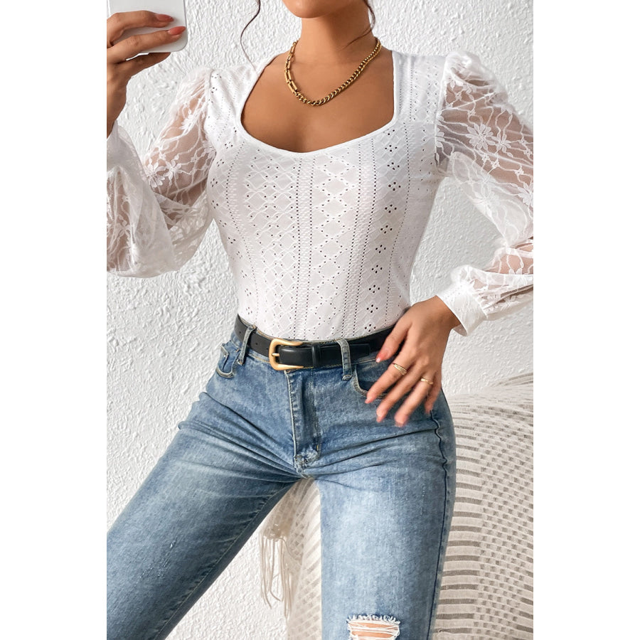 Eyelet Lace Long Sleeve Bodysuit Apparel and Accessories