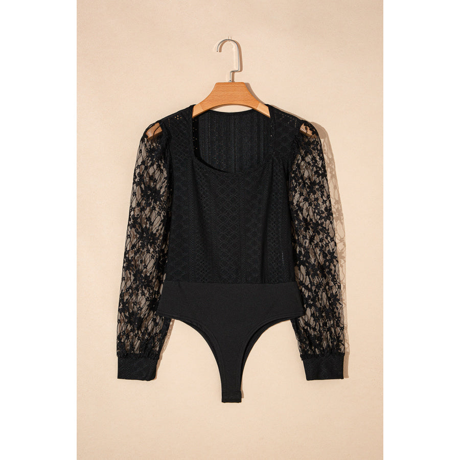 Eyelet Lace Long Sleeve Bodysuit Apparel and Accessories