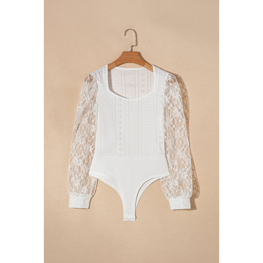 Eyelet Lace Long Sleeve Bodysuit Apparel and Accessories