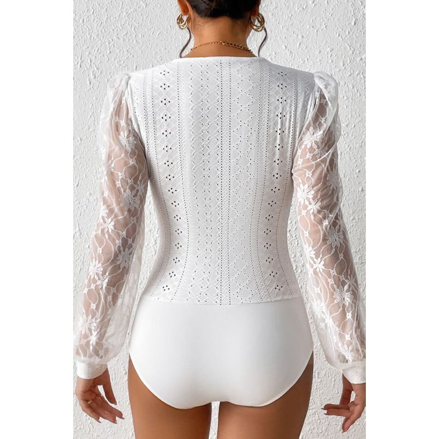 Eyelet Lace Long Sleeve Bodysuit Apparel and Accessories