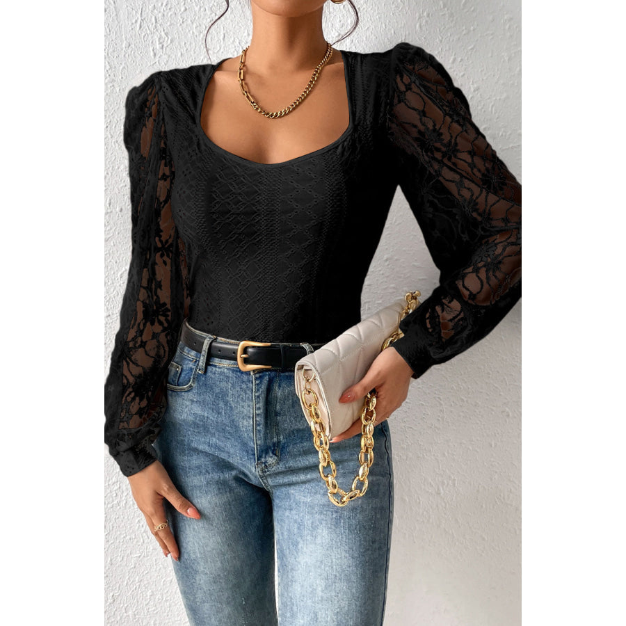 Eyelet Lace Long Sleeve Bodysuit Apparel and Accessories