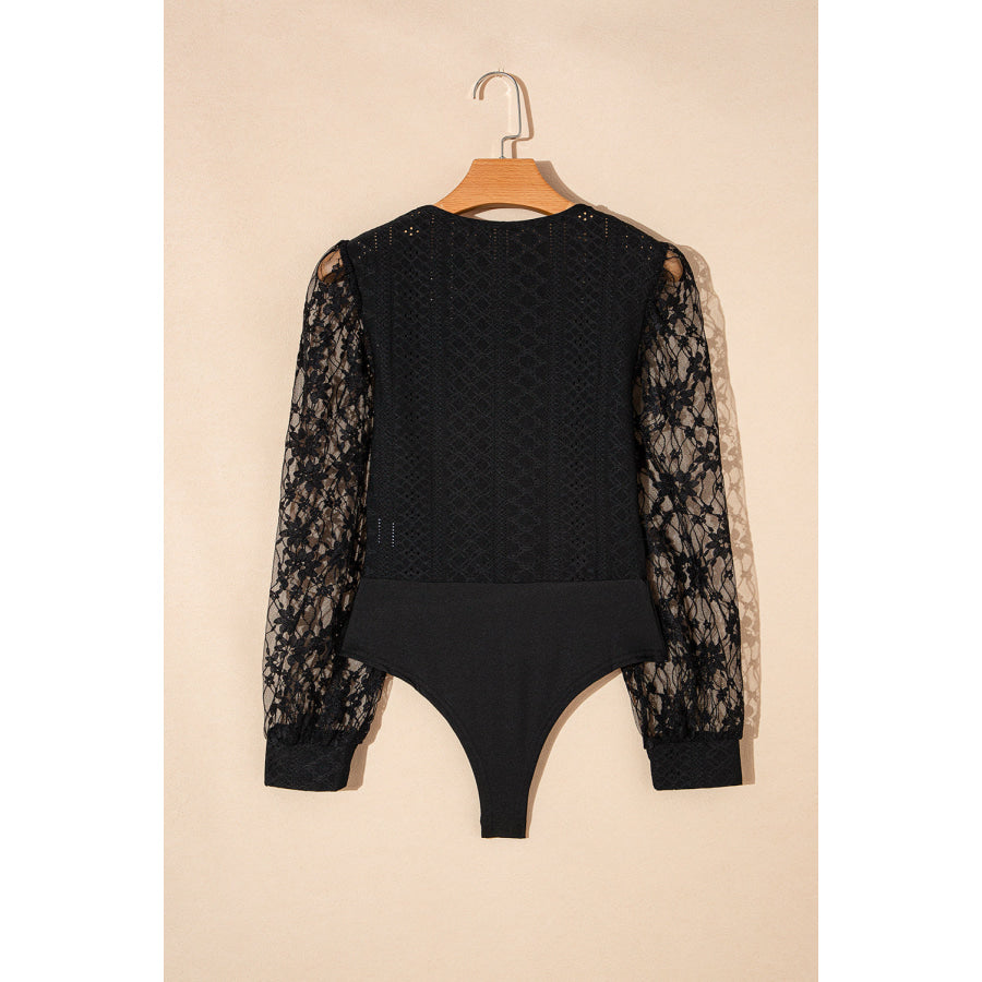 Eyelet Lace Long Sleeve Bodysuit Apparel and Accessories