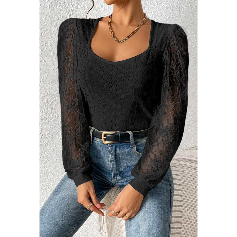 Eyelet Lace Long Sleeve Bodysuit Apparel and Accessories