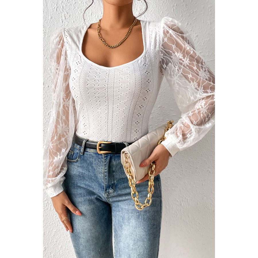 Eyelet Lace Long Sleeve Bodysuit Apparel and Accessories