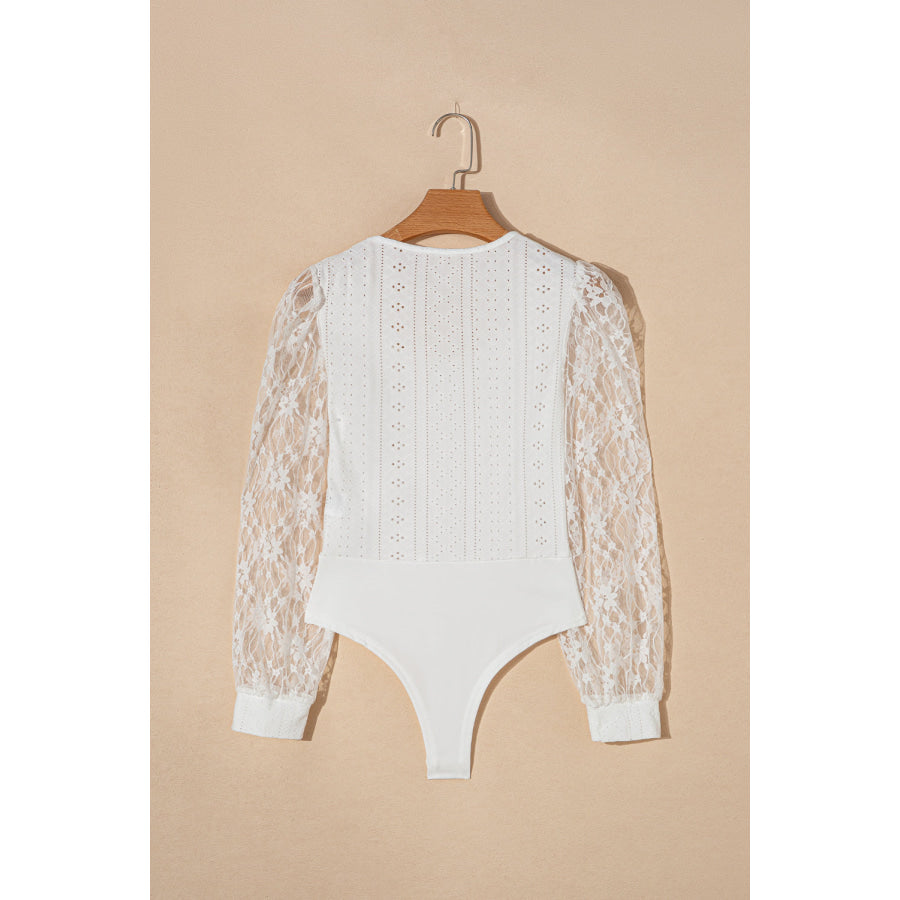 Eyelet Lace Long Sleeve Bodysuit Apparel and Accessories